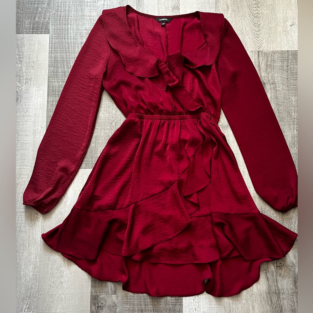 Express Burgundy Ruffle Dress Size XS - Picture 5 of 6